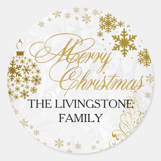 Gold Snowflake Frohe Weihnachts-Weihnachtsaufklebe Runder Aufkleber (Vorderseite)