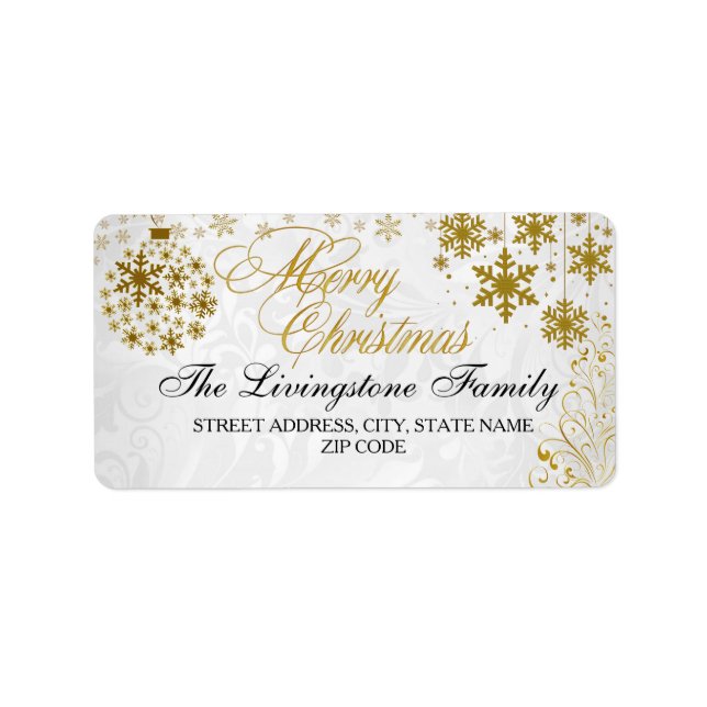 Gold Snowflake Frohe Weihnachtsadressen Labels Adressaufkleber (Vorne)