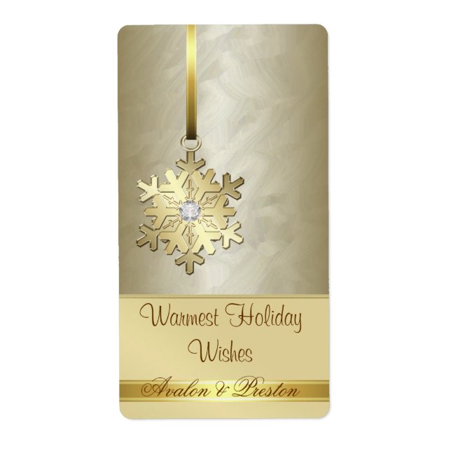 Gold Snowflake Gold Jewel Holiday Wine Label (Vorne)