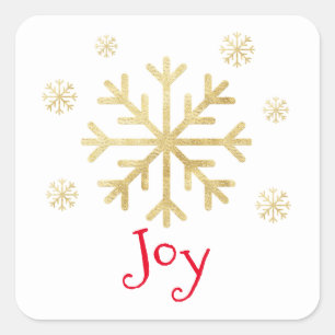 Gold Snowflake "JOY" Weihnachten Quadratischer Aufkleber