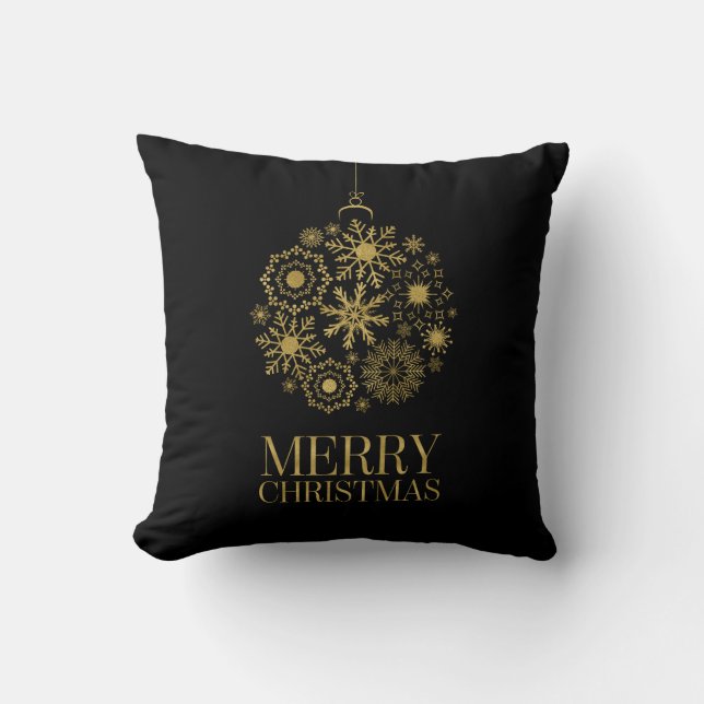 Gold Snowflake Ornament Frohe Weihnachtsfeier Kissen (Vorderseite)