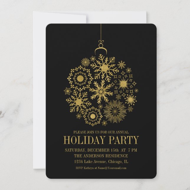 Gold Snowflake Ornament Party Card Einladung (Vorderseite)