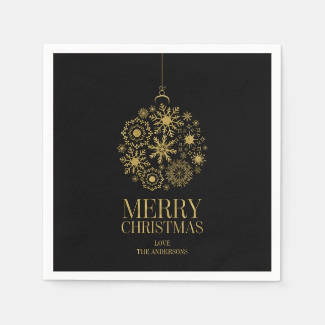 Gold Snowflake Ornament Weihnachtsbuch Napkins Serviette (Vorderseite)