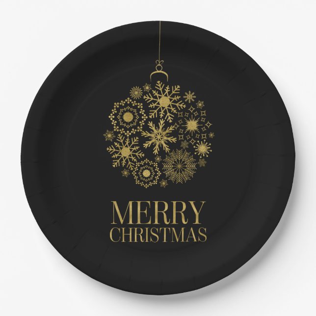 Gold Snowflake Ornament Weihnachtspapier Teller (Vorderseite)