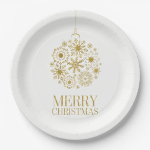 Gold Snowflake Ornament Weihnachtspapier Teller