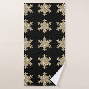 Gold Snowflake Patterns Black Stylish Elegant Nied Badehandtuch