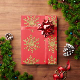 Gold Snowflake Red Wrapping Paper Geschenkpapier