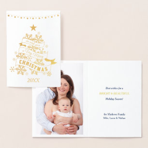 Gold Snowflake Retro Weihnachtsbaum Folienkarte