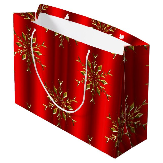 Gold Snowflake Stars auf Roten Weihnachten Große Geschenktüte (Rückseite Schrägansicht)