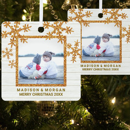 Gold Snowflake Stylish Double Sided Foto Ornament Aus Metall