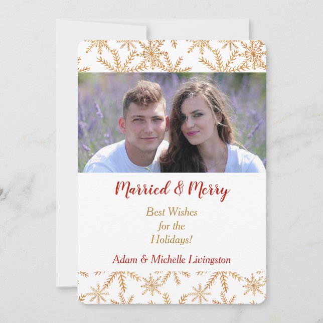 Gold Snowflake Weihnachts-Fotovorlage Feiertagskarte (Vorderseite)