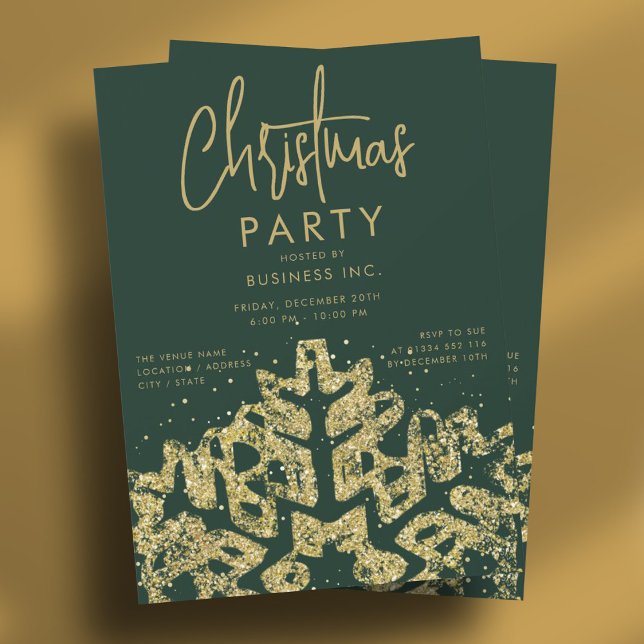 Gold Snowflake Weihnachts-Party Grün Einladung (Gold Snowflake Corporate Christmas Party Green Invitation)