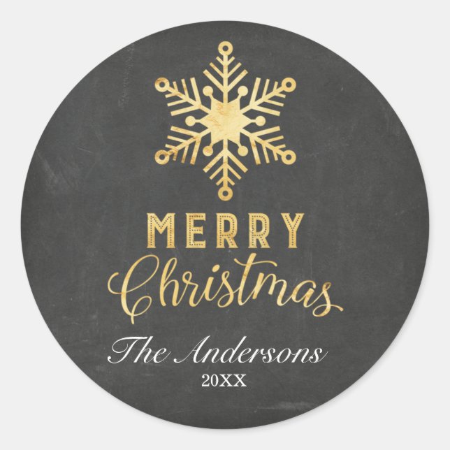 Gold Snowflake Weihnachtskleber Runder Aufkleber (Vorderseite)
