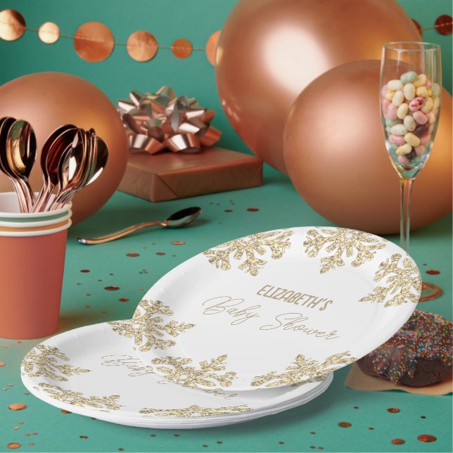 Gold Snowflake Winter Baby Dusche Pappteller (Multi)