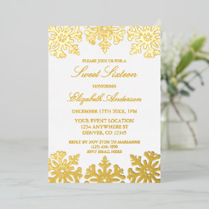 Gold Snowflake Winter Sweet 16 Folieneinladung
