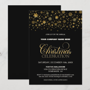 Gold Snowflakes Black Corporate Weihnachts-Party Einladung