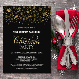 Gold Snowflakes Black Corporate Weihnachts-Party Einladung