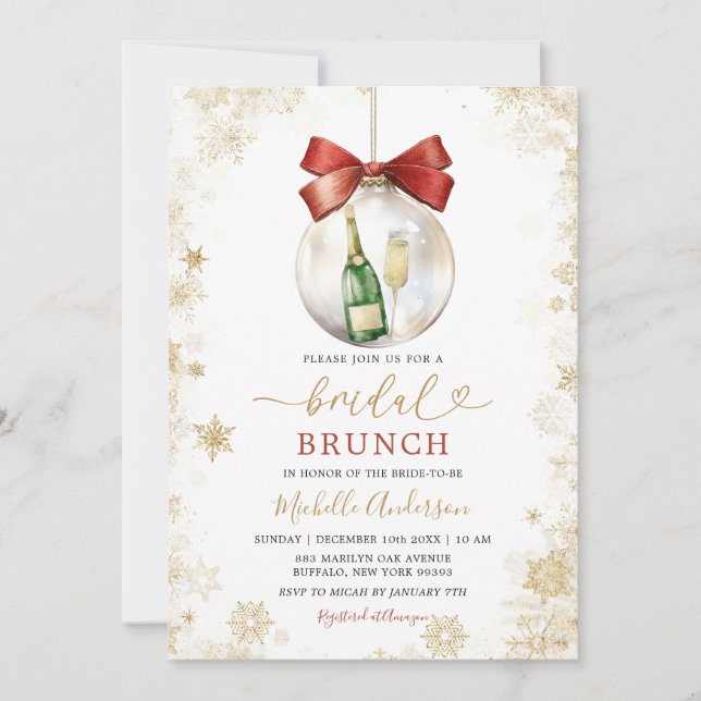 Gold Snowflakes Christmas Bauble Bridal Brunch Einladung (Vorderseite)
