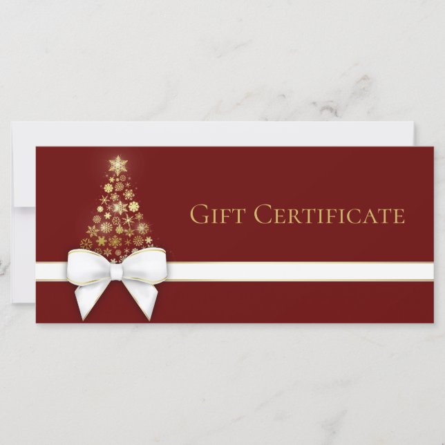 Gold Snowflakes Christmas Tree White Bow Carte cad (Devant)
