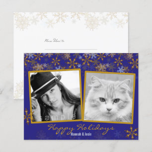 Gold Snowflakes Double photo Carte postale de Noël