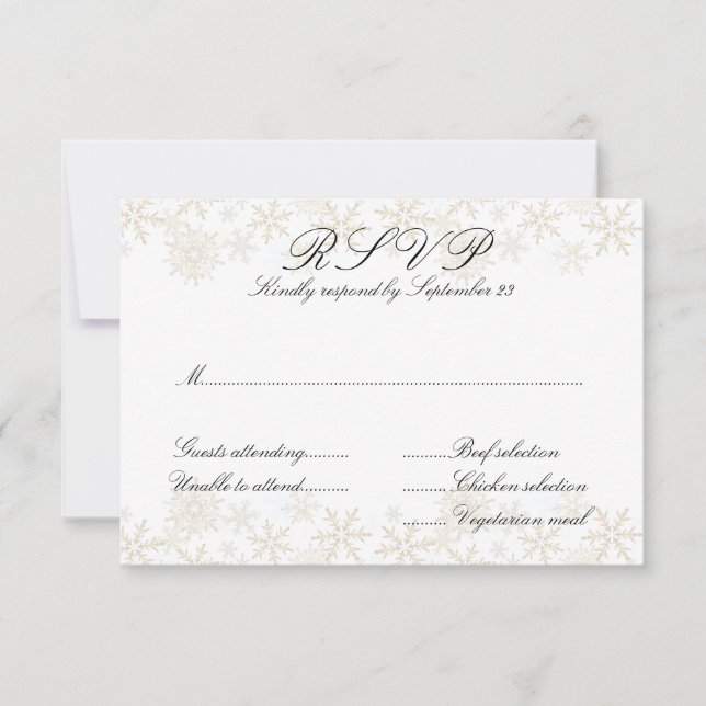 Gold Snowflakes Entrées Menü RSVP Karten (Vorderseite)