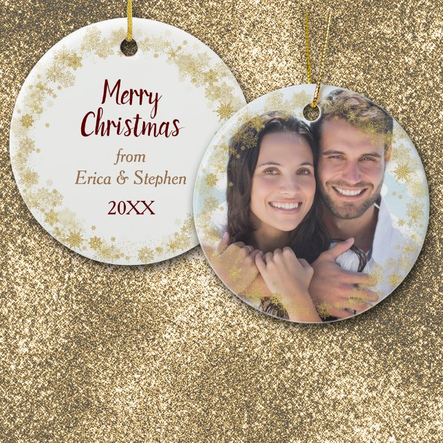 Gold Snowflakes Foto Rahmen Weihnachten Keramik Ornament (Von Creator hochgeladen)