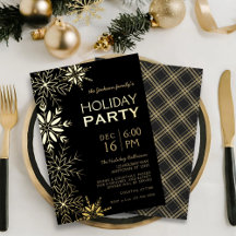 Gold Snowflakes Gold Plaid & Black Holiday Glam