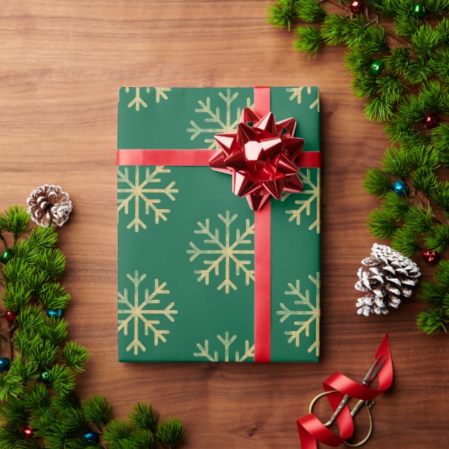 Gold Snowflakes Grüne Weihnachtsgeschenk Geschenkpapier (Feiertagsgeschenk)