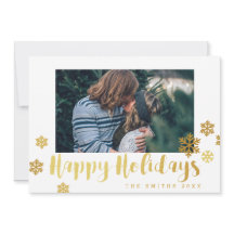 Gold Snowflakes Happy Holidays Fotokarte