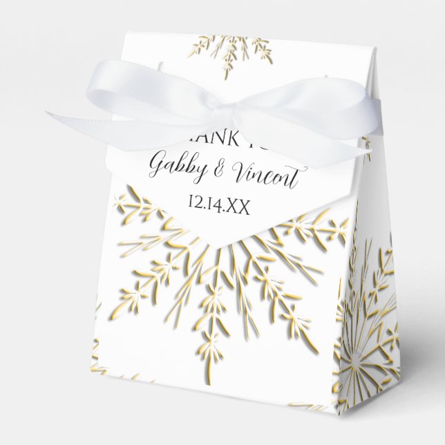 Gold Snowflakes on White Winter Wedding Geschenkschachtel (Vorderseite)