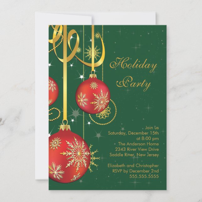 Gold Snowflakes Ornement Fête Invitation (Devant)
