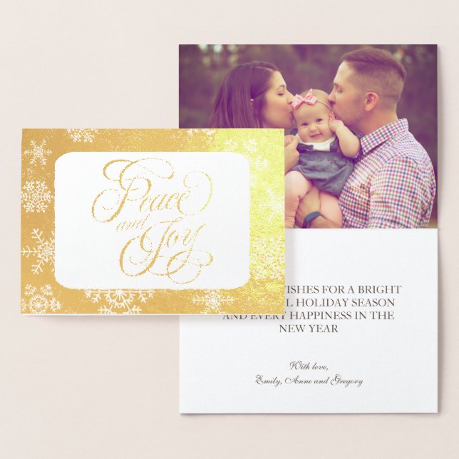 Gold Snowflakes Peace and Joy Foto Folienkarte (Anzeige)