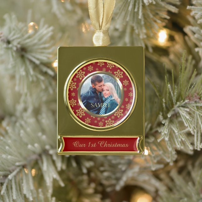 Gold Snowflakes Rotes Weihnachten Banner-Ornament Gold (Baum)