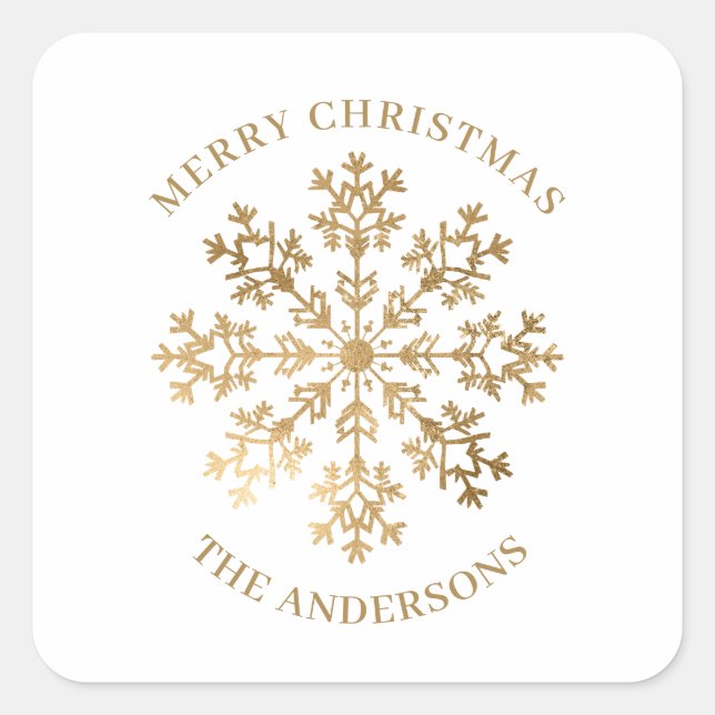 Gold Snowflakes Weihnachten Quadratischer Aufkleber (Vorderseite)