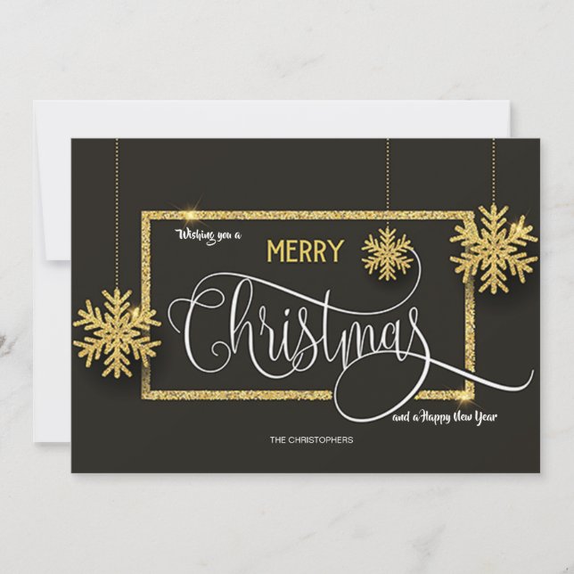 Gold Snowflakes Weihnachtskarte Feiertagskarte (Vorderseite)