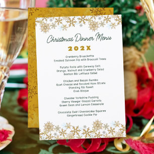 Gold Snowflakes White Christmas Dinner Menu