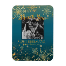 Gold Snowflakes Winter Wedding Merci Magnet