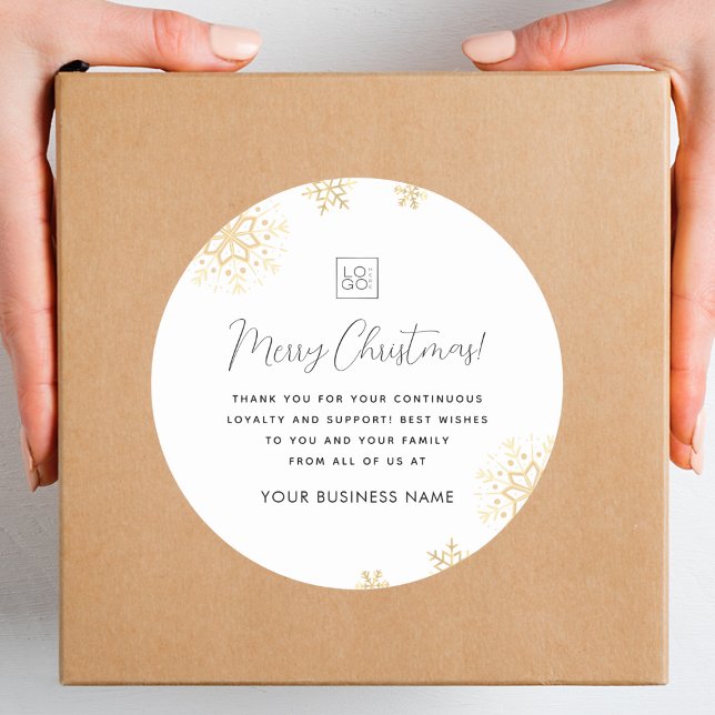 Gold Snowflakes Xmas Custom Business Logo Company Runder Aufkleber (Von Creator hochgeladen)