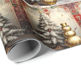 Gold Snowman Christmas Tree Holiday Geschenkpapier