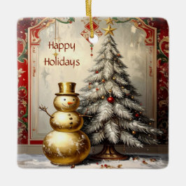 Gold Snowman Christmas Tree Holiday Ornament