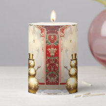 Gold Snowman Christmas Tree Holiday Pillar Candle