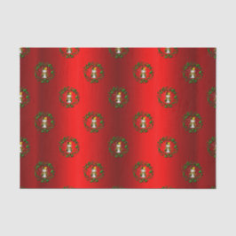 Gold Snowman in Wreaths Red Seidenpapier