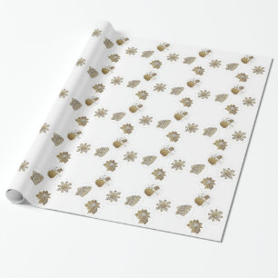 Gold Snowman, Schneeflocke, Baum und Poinsetta Geschenkpapier