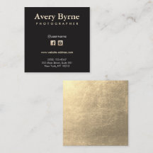 Gold Social Media Icons Black Square Business Card