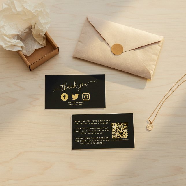Gold Social Media Icons QR Code Dank Rabatt Begleitkarte (Gold Social media icons QR code thank you discount Enclosure Card.)