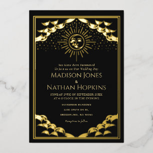 Gold Sonne und Mond Tarotkarten-Hochzeitseinladung Folieneinladung