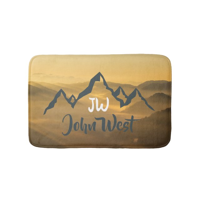 Gold Sonnenaufgang personalisierbare Berge Monogra Badematte (Vorderseite)