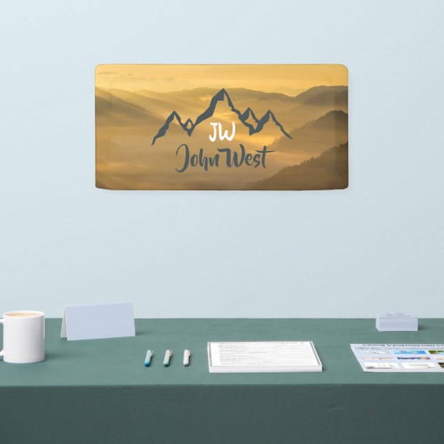 Gold Sonnenaufgang personalisierbare Berge Monogra Banner (Messe)