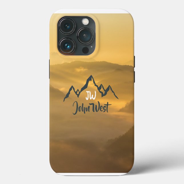 Gold Sonnenaufgang personalisierbare Berge Monogra Case-Mate iPhone Hülle (Rückseite)