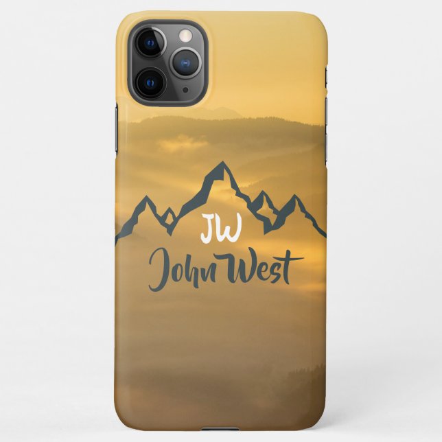 Gold Sonnenaufgang personalisierbare Berge Monogra iPhone Hülle (Rückseite)